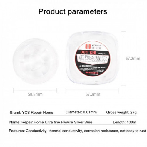 YCS 100M 0.01mm Silver Flying Wire for Motherboard PCB BGA Soldering Repair