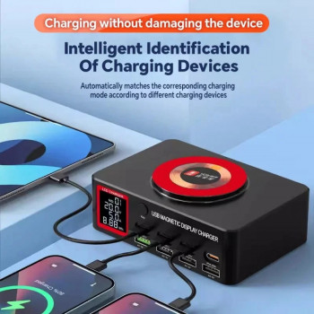 YCS S500 140W 8-Port Multi USB Charger with Display PD 100WQCLCD 15W Magnetic Wireless Charging Station for Phones Fast Charging Tools