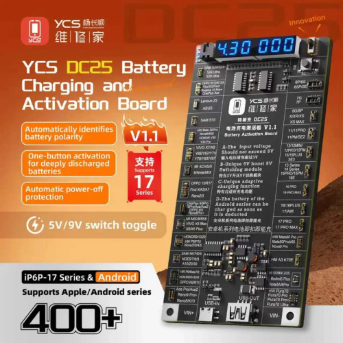 YCS DC25 Battery Charging Activation Board V1.1 for iPhone 6-17 Pro Max & Most Android