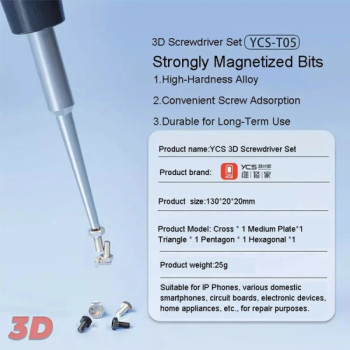YCS-T05 5-in-1 Magnetic Precision 3D Screwdriver Set for Mobile Phone Repair