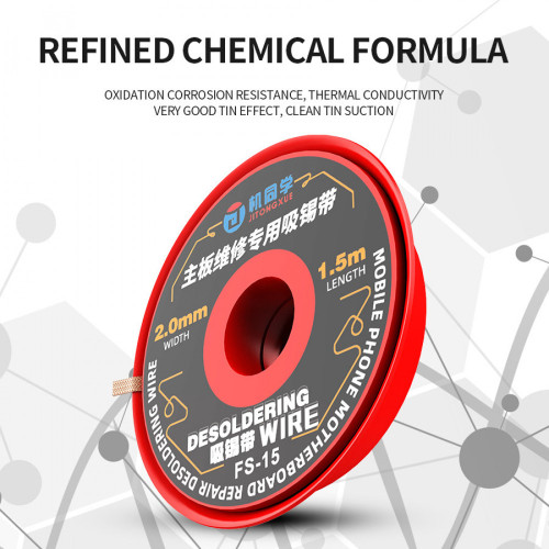 JTX FS-15 1.5M 2.0mm Super Desoldering Wire for PCB Repair - 3Pcs